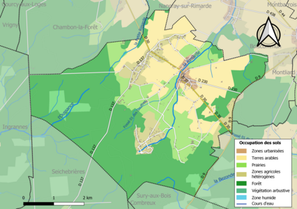 Carte des infrastructures et de l'occupation des sols de la commune en 2018 (CLC).