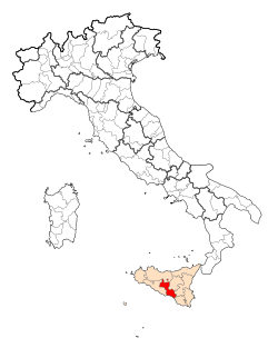 Map heichlichtin the location o the province o Caltanissetta in Italy