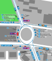 Mapa de la estación de Mar de Cristal con los accesos al Metro y los recorridos de los autobuses de la EMT que pasan por ella, entre los que se encuentra la línea 125.