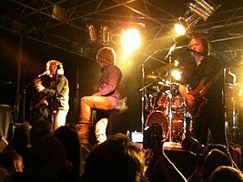 Shadow Gallery performing in Tannersville, Pennsylvania, in September 2010. Left to right: Carl Cadden-James, Brian Ashland, and Brendt Allman. Not visible: Gary Wehrkamp, Eric Deigert, and Joe Nevolo.