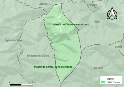 Carte des ZNIEFF de type 1 sur la commune.