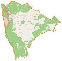 Mapa konturowa gminy Czarne, blisko centrum na lewo znajduje się punkt z opisem „Sokole”