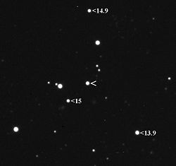 Asteroides 153 Hilda in caelo indicatus