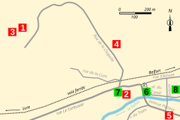 Carte montrant l'emplacement des monuments autour des rues du centre-ville.