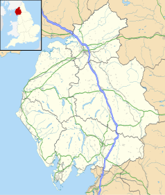 Mapa konturowa Kumbrii, u góry nieco na prawo znajduje się punkt z opisem „Hayton”