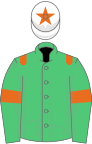 Emerald green, orange epaulets and armlets, white cap, orange star