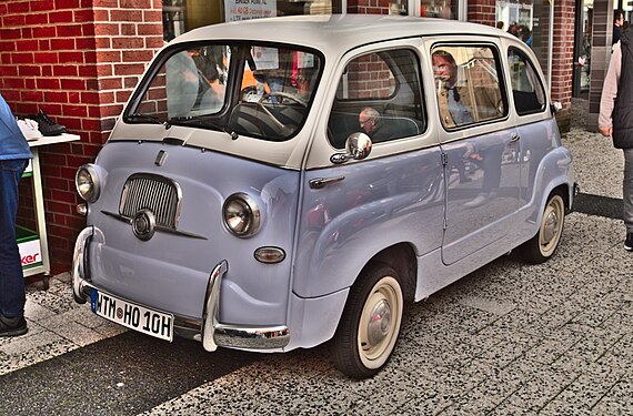 White-lilac Fiat 600 Multipla at Esens, Germany.