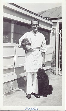 Ivan Peterson DVM 1942 at his veterinary clinic