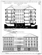 Sektion och fasad mot Tyska stallplan