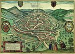 Vue cavalière de Besançon, peinte par Pierre d'Argent en 1575.