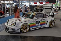 RWB Porsche 964 with a livery paying tribute to Bob Garretson's Apple Computer-sponsored Kremer 935 K3 that raced in the 1980 World Sportscar Championship.