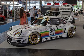 RWB Porsche 964 with a livery paying tribute to Bob Garretson's Kremer 935 K3 sponsored by Apple Computer that raced in 1980