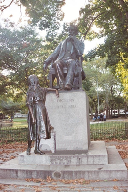 Dickens and Little Nell Statue in Clark Park in Spruce Hill