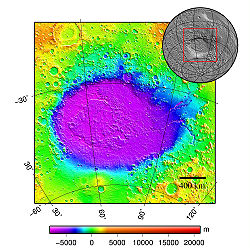 topografická mapa impaktní pánve Hellas