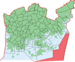Kaupungin kartta, jossa Itäsaaret korostettuna. Helsingin kaupunginosat