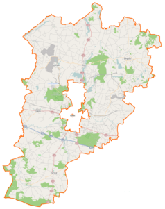 Mapa konturowa powiatu konińskiego, blisko centrum na prawo u góry znajduje się punkt z opisem „Stefanowo”