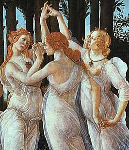 De drie gratiën op La Primavera van Botticelli