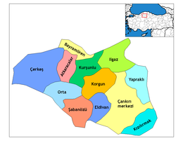 Mapa dos distritos da província de Çankırı