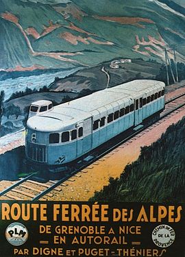 Micheline type 21 parcourant la ligne des Alpes.