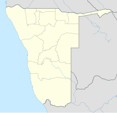 Mapa konturowa Namibii, u góry znajduje się punkt z opisem „Hoba”