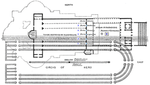 Plan superposé du cirque Vaticanus, de l'antique basilique et de la basilique Saint-Pierre