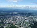 The I-290/Route 146 junction seen under construction as well as downtown Worcester from above looking north