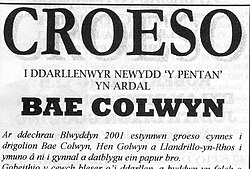 Ionawr 2001, croesaw Ardla Bae Colwyn