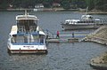 Die Motorbootflotte auf dem Stausee Frain an der Thaya.