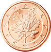 Oak twig on back of German 1-cent coin