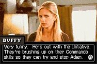 A screenshot of Buffy Summers. A block of text is shown at the bottom of the screen.