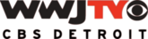 Top row of text shows "WWJ TV", "WWJ" in black and "TV" in red, with the CBS eye logo next to the "V". Bottom row of text is "CBS Detroit" in a smaller size.