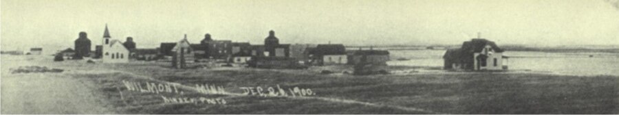 The village of Wilmont, exactly one year after the arrival of the railroad and construction of the first buildings and houses.