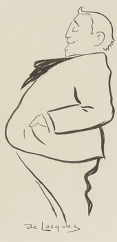 caricature of a large white man of middle age, with a prominent paunch. He is smiling benevolently.