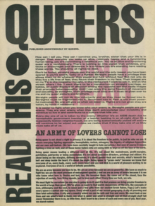 Cover page of "Queers Read This," with black and pink typography