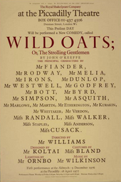 Poster in mock-18th-century typeface, giving the cast's names as Mr Fiander, Mifs Cusack and so on