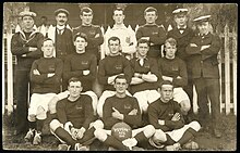 Association football (soccer) team of the Australian Squadron light cruiser HMS Psyche. 1910