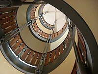 One portion of Stauffer Library's interior helical staircase