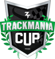 Blason de couleur grise, noire et verte avec l'inscription ZrT TrackMania Cup sur trois ligne en lettres blanches.