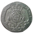 Revers de la pièce de 20 pence émise en 1983.